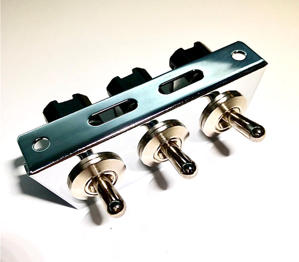 Under Dash Mount 3 Gang Off-On Toggle Switch and Bracket Assembly Chrome