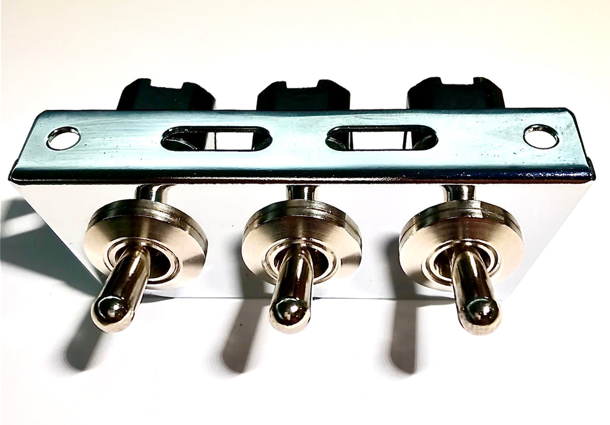 Under Dash Mount 3 Gang Off-On Toggle Switch and Bracket Assembly Chro ...